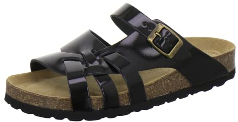 AFS-Schuhe 2122 Damen Pantoletten Sommer aus echtem Leder, hochwertige Sandalen für Frauen, Made in Germany (41 EU, schwarz Lackleder)