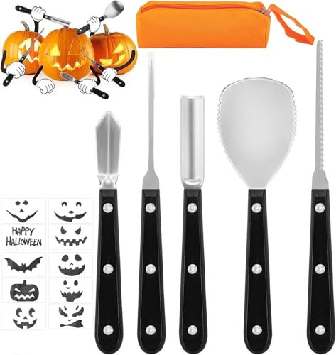 YUET Halloween Pumpkin Carving Kit, Pumpkin Carving Tools Set, 5 Pcs Halloween Pumpkin Carving Tools for Halloween Decorations (Black)