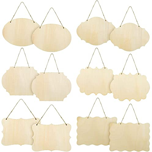 Letreros de Madera sin Terminar,12 Piezas Placa colgante de madera Placa decorativa de madera,para Pirograbado, Pintura, Escritura, Decoración