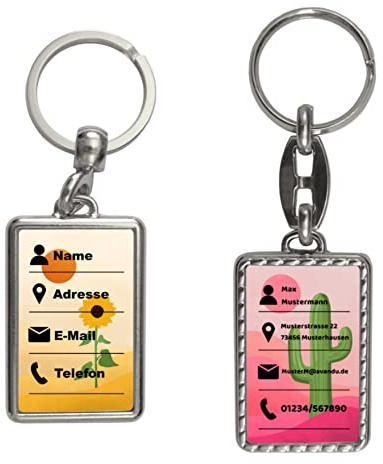 speecheese Personalisierte Informationen Adresse Schlüsselanhänger Anhänger für den Koffer oder Rucksack bei Verlust wiederfinden für den Schulrucksack mit schlichtem oder buntem Motiv