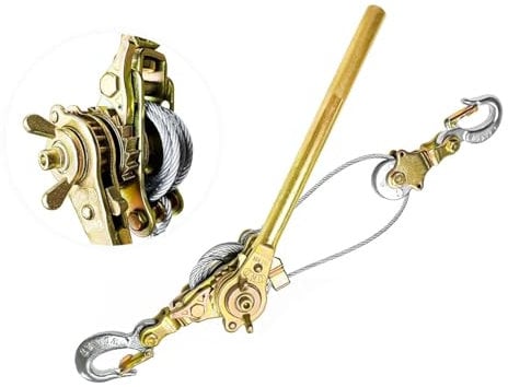Come Along Winch 2 Ton, Heavy Duty Cable Puller, Rope Come Along Puller, with 2 Hooks Cable Hoist Puller, Puller Winch for Lifting Pulling Building Garages Warehouse (1T-2M 5MM)