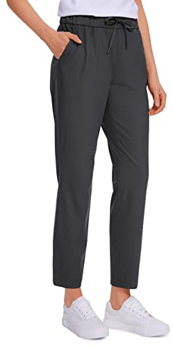 CRZ YOGA Damen Sweathose Taschen Sporthose Leichte Atmungsaktive Jogginghose Lang Hose mit Tunnelzug - 70cm Tinte grau 36