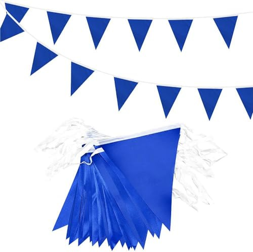 ADQUATOR 20m 52pcs Blue Pennant Bunting,Polyester Fabric Reusable Triangle Flags Banner for Indoor Outdoor Party Decorations