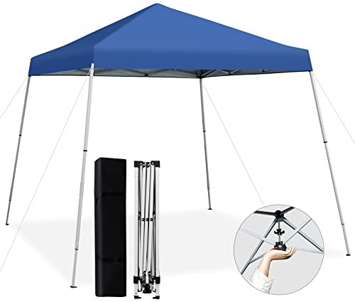 COSTWAY Carpa Plegable 3x3, Pergolas de Jardín, Cenadores para Jardín, Altura Ajustable, Protección Solar UPF50+, Bolsa de Transporte, Playa, Patio, Mercado(Azul)