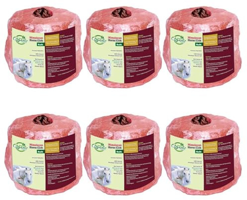 6x Himalayan Animal Horse Lick Natural Pink Salt, Natural shape salt with strong hanging Rope | Suitable for all Animals | 1-1.5 kg Salt l Product from Pakistan | Pack of 6 (6 in one Box)