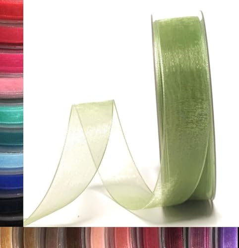 s.dekoda Schleifenband 50m x 25mm Schilfgrün - Grün Organza Chiffon Geschenkband Organzaband [1350-109]