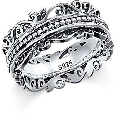 Meditations Spinner Ringe 925 Sterling Silber Rebe Fidget Ringe für Angst ADHS Ring Anti Stress Stimmung Ringe Angst Stressabbau Schmuck Geschenke für Damen (54 (17.3))