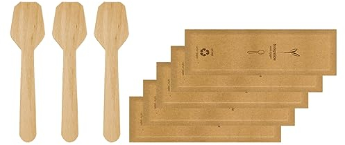 MAQA 100 pz Cucchiaini per gelato e dolci in legno, palette gelato imbustate singolarmente, cucchiaini per finger food