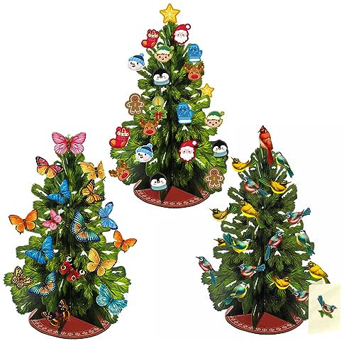 Albero di Natale Pop-up di Carta, Decorazione per Albero di Natale da 16 Pollici e Centrotavola con Ornamenti Rustici Rimovibili, Albero Pop-up 3D con Cartolina di Natale Vuota e Busta per(#2)