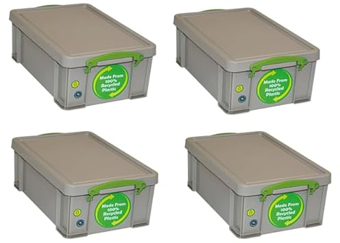 Really Useful Recycled Storage Boxes Grey 4 x 9 Litre Multi Pack