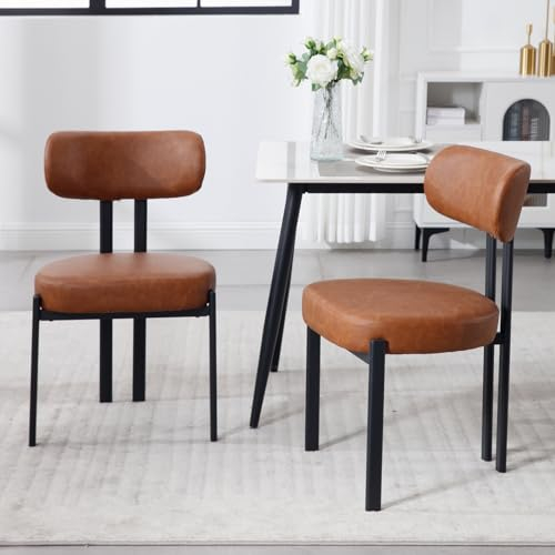 Wahson Esszimmerstühle 2er Set PU Leder Küchenstuhl mit schwarzen Metallbeinen, Polsterstühle für Esszimmer/Küche/Wohnzimmer,Braun