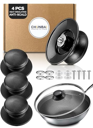 Pomello Coperchio Pentola, CHUNBAI® 4 pezzi Pomelli per Coperchi Pentole, Universale Manico Coperchio Pentola, Pomelli Coperchi Pentole, Pomello Coperchio Pentola Vetro, Pomello per Coperchio Pentola