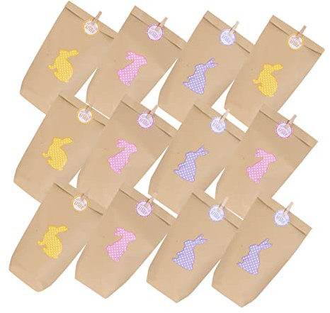 Mobestech 12sätze -geschenktüten Kraftpapier Taschen Mit Aufklebern Und Holzklammern Für Bunte Ostertüten Zum Befüllen Von Süßigkeiten Und Kleinen Geschenken Für Festlichkeiten Und