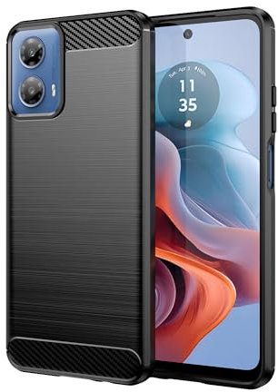 Wookfiss Cover per Motorola Moto G34 5G/ Moto G45 Silicone Custodia,TPU Design in Fibra di Carbonio Originale Custodia Nero Cover,Antiurto Antigraffi Sottile