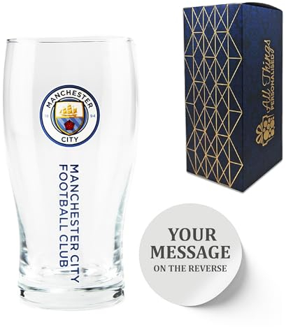 Personalised Engraved Manchester City Pint Glass, Made with Official Manchester City F.C. Tulip Pint Glass, Gift Boxed, 570ml or 20oz Capacity, Football Beer Glass