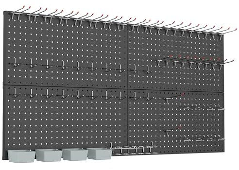 WALMANN Kit de panneaux perforés en tole perforée avec accessoires pour outils, organisateur mural, système de rangement pour garage, établi, abri de jardin, panneau modulaire avec crochets (noir)