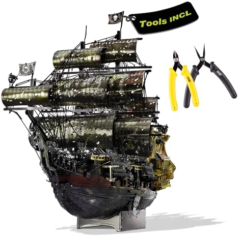 Piececool 3D Puzzle Metall Piratenschiff Queen Anne's Revenge, 3D Metall Puzzle Segelboot Schiffsset, Modell Schiffs für 340 Edelstahl, Modellbausatz Erwachsene, 439 Teile (Enthält Montagewerkzeuge)