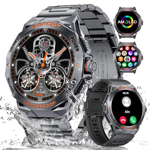 DREMAC Montre Connectée Homme avec Appel 1,43'' AMOLED Militare Montre Connectée,120+ Modes Sportifs,24/7 Moniteur de Fréquence Cardiaque SpO2 et Sommeil,400mAh Batterie,IP68 Étanche,pour Android iOS
