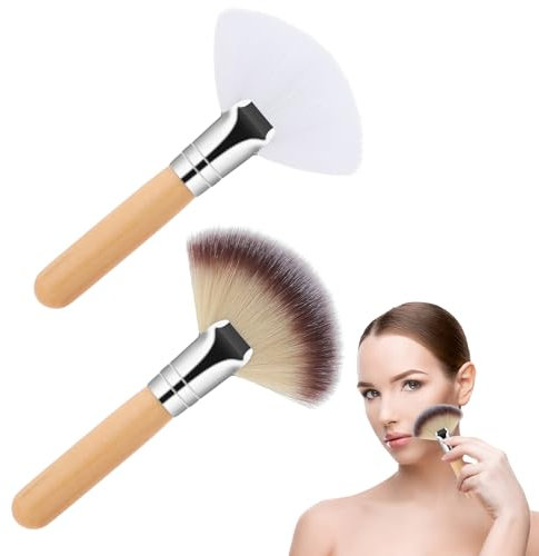 2pcs Fluffy Fan Facials Brushes Soft Blush Brush, Fan Makeup Brush Esthetician Facial Applicator Brushes Bristle Face Highlighting with Handle Face Makeup Tools for Powder Blush and Body Powder Brush
