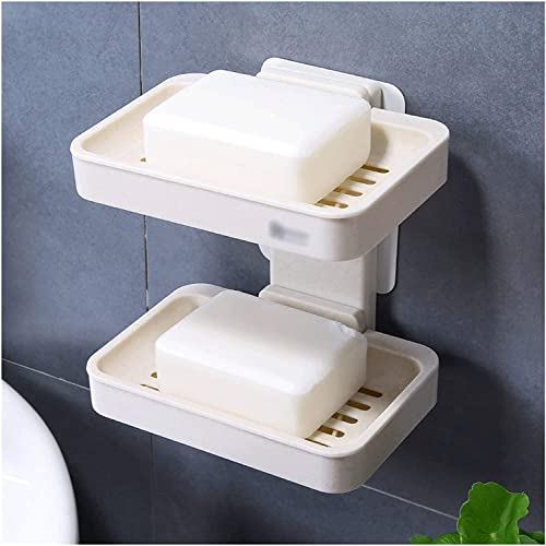 SMBAOFUL Reise-Seifenschale, Seifenhalter, hohles Design, große Seifenkiste, hält die Seife trocken, das Badezimmer, Kunststoff-Wand-Badezimmer-Dusche (Farbe: Weiß, Größe: Doppelschicht)