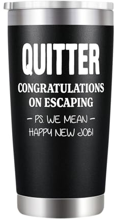 KOOLDRINK Quitter Tumbler – Abschiedsgeschenk für Kollegen – Abschiedsgeschenk für Kollegen, Chef, beste Freunde, zum Ausgehen, Geschenke für neue Job-Promotion, 590 ml, nahtlose Kaffeetasse, schwarz