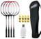 Magicorange Badmintonschläger 4er Set für Outdoor-Hinterhofspiele, einschließlich 4 Schläger, 4 Federbälle, 4 Ersatz-Griffbänder und 1 Tragetasche (Rot)