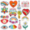 Qpout 16 Stück Psychedelische Hippie Aufbügelnde Patches bunte trippige Vintage bestickte Reparatur dekorative Patches Kit zum Aufnähen von Kleidung Rucksack Jacken Jeans Hüte Hemd DIY Handwerk