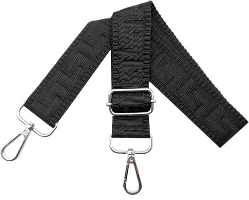 Schultergurt für Tasche Taschengurte zum Wechseln, Verstellbar Taschengurt Breit 3.8cm mit Silber Karabiner - Taschenband Schulterriemen Tragegurt für Handtaschen Damen, Rein schwarz, K15