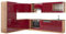 Vicco Eckküche Fame-Line, Bordeaux Hochglanz/Goldkraft Eiche, 257 x 60 cm, AP Anthrazit