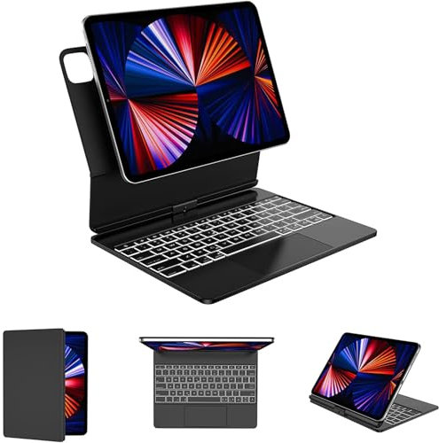 Magic Keyboard iPad Pro 12.9, Floating Stand Design, Backlit Magic Keyboard with Shortcut Keys and Touchpad for iPad Pro 12.9 inches (3/4/5/6 Generation), Slim Rugged 360° Swivelable Folio, Black
