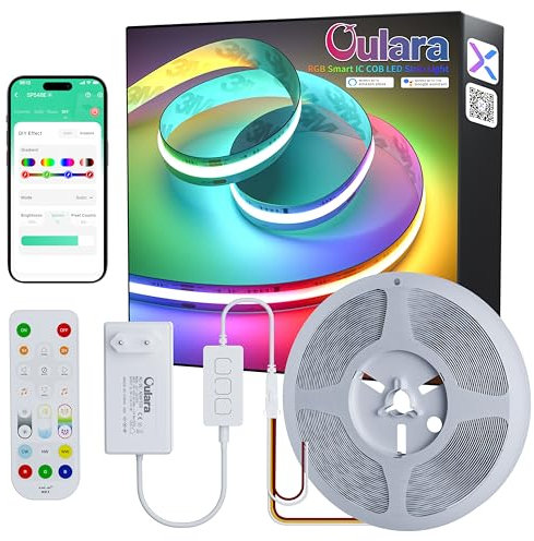 OULARA RGB Smart IC COB LED Streifen 10M,Adressierbar 24V Farbwechselnd led Strip Kompatibel mit Alexa/Google,Mehrfarbige Flexible LED Bandlicht Set mit Musik Modus für Party Dekoration