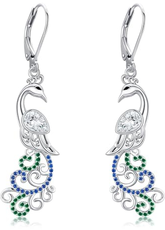 Pfau baumeln Ohrringe Sterling Silber Vogel Ohrringe Pfau Schmuck Geschenk für Frauen