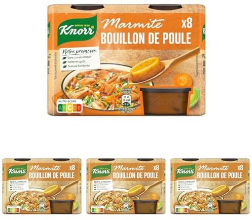 Knorr Marmite Bouillon de Poule, Riche en goût, Texture fondante, Idéal pour les poêlées et les soupes, 8 capsules (Lot de 4)