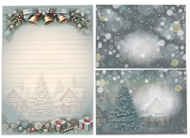 Weihnachtsbriefpapier A5 – Bunter Schreibblock mit Linien & Umschlägen – Winter Weihnachten Christmas Silvester – Geschenk für Kinder (1 Block A5 mit 25 Blättern + 15 bunt bedruckte Kuverts)