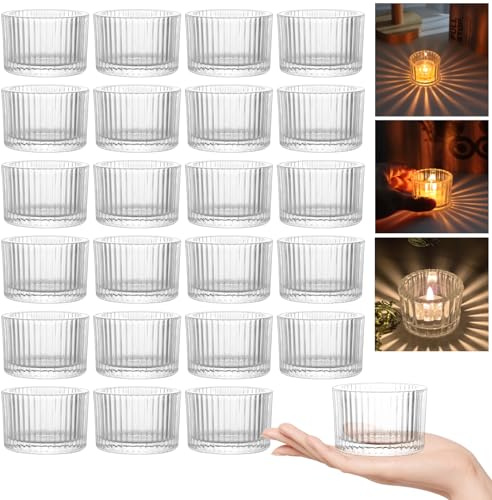 Oungy 24 Stück Klare Teelichthalter Glas Klein, Teelichtgläser Klein 5,5x3.8 cm Windlichtgläser Teelicht Glas, Kerzenglas, Kerzengläser, Teelichtglas für Windlicht Tischdeko Party Dekoration, Hochzeit