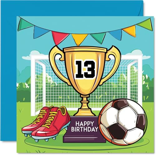 Geburtstagskarte zum 13. Geburtstag für Jungen, Champions Winners Trophäe | Fußball-Geburtstagskarte für 13 Jahre alten Jungen, 13 Jahre, 145 mm