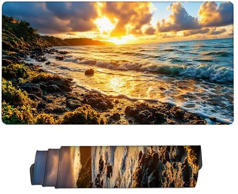 Tapis de Souris XXL Coucher Soleil 700x400x3mm, Texturée Résistant à Usure Lavable Tapis Souris Flots Grand Tapis de Souris Gamer avec Surface en Caoutchouc Antidérapant Résistant pour Bureau H2-597