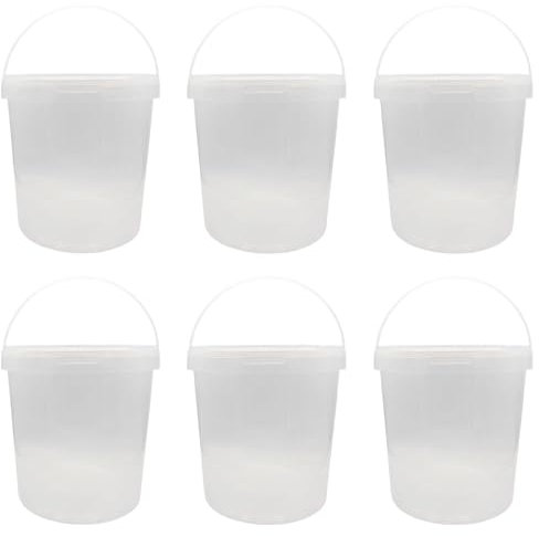 Tradineur - Pack de 6 Cubos Transparentes de plástico con Tapa y asa, Aptos para Uso alimentario, herméticos y estables, Fabricados en España - 10,7 litros