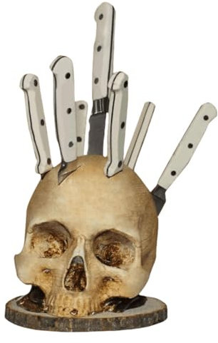 Fiorky Skull Knfe Holder for Kitchen Storage, Resin Kitchen Knives Holder Creative Fruit Chopping Knfe Stand Gothic Kitchen Knfe Holder Gadgets for Home Decor, Novelty for Halloween