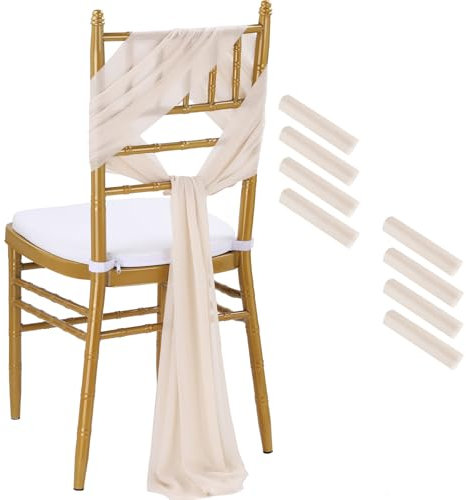 BrillShine Stuhlhussen 8er Set Hochzeit Stuhlschleifen Tüll Stuhlhussen 26x240cm Stuhldekoration geeignet für Partys, Hochzeiten, Hotel Bankett Champagner Gold