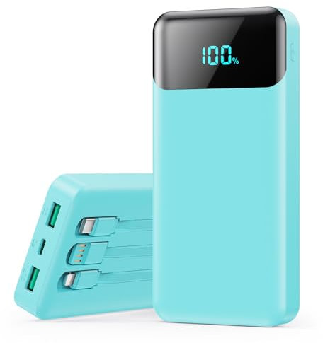 Batterie Externe 26800mAh avec 3 Câbles, PD 25W QC4.0 Power Bank Charge Rapide USB C Chargeur Portable avec 5 Sorties, Affichage LCD Batterie Portable pour iPhone 16 15 14 Pro Max Samsung Huawei etc.
