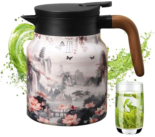 Vintage Floral Pattern Tea Thermal Pot - Built-in Infuser, Teapot with Infuser, Insulated Teapots, Stainless Steel Thermal Teapot for Hot Drinks, Thermal Coffee Pot, Large Capacity