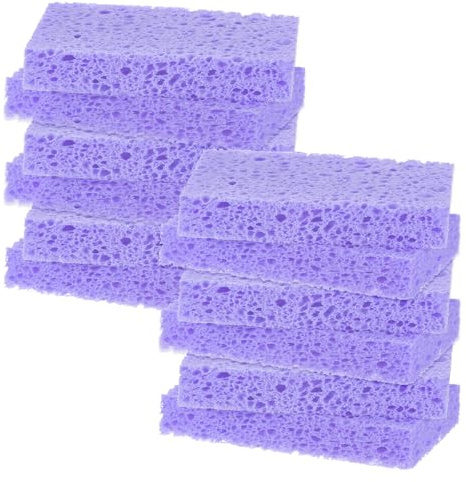 M METERXITY Pack De 12 Esponjas De Cocina, Esponja Ecológica De Celulosa Condensada Sin Rayar Para Cocina/Hogar/Baño, Estropajo Resistente Para Limpiar Suciedad Difícil [Morado]