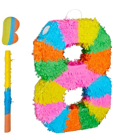 Relaxdays Pinata Zahl, Regenbogenpinata Geburtstag, HBT: 50,5 x 35,5 x 7,5 cm, Partypinata Kinder, zum Befüllen, bunt