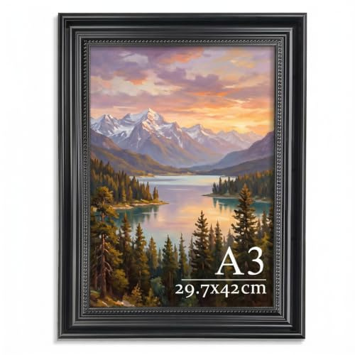 QPQIYIY Bilderrahmen A3 (29,7x42cm) Schwarz, Meisterbrief Rahmen DIN A3 | Vintage A3 Bilderrahmen mit 5 cm breitem Rand, ideal für Urkunden, Fotos und Poster
