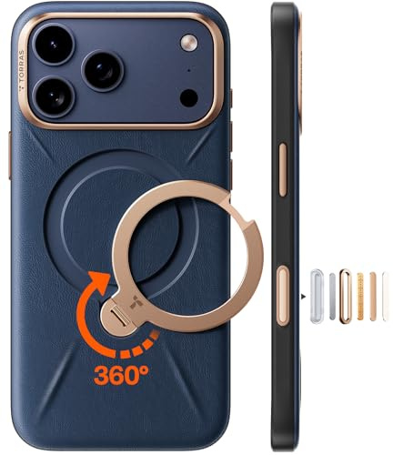 TORRAS Ostand Q3 VegSkin für iPhone 17 Pro Max Hülle (Nachhaltig Silikonleder) (360° Magnetischer Unsichtbarer Ständer) Premium Haptik Langlebig Hülle iPhone 17 Pro Max Case Edle Lederstruktur Blau
