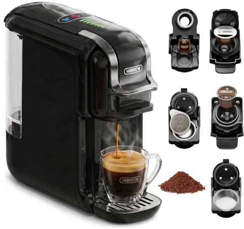HIBREW 5-in-1 Pods Coffee Maker, 19 Bar Espresso Machine for Pods, for Kcup*/Nes*/DG*/Espresso Powder, Makes iced coffee (Black)
