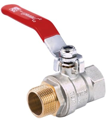 Kugelhahn 1 AG IG Kugelventil Wasserventil | Aussengewinde | 30 bar | PHA-003 Hochwertiges Perfekt System | Roter Griff | Hebelgriff | Wassersystem | Robuste Ausführung | Messing | Teflon Dichtung