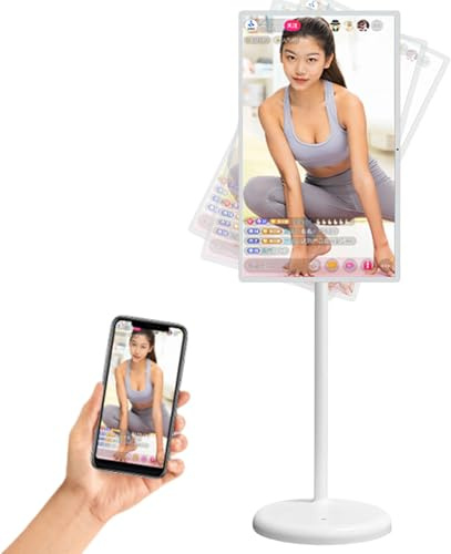 Sunseota 21.5/24/27/32 Mobile Portable TV Stand on Wheels Support Google Store Full Swivel Rotation Portable Touch Screen Monitor Built-in Battery Smart Rolling Tablet TV Camera 24in-4G+64G