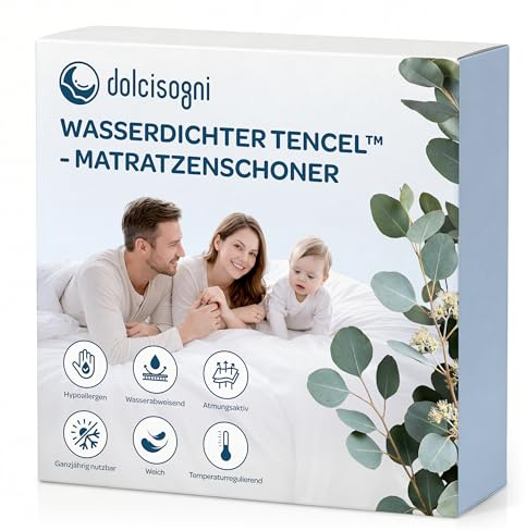 DOLCI SOGNI Coprimaterasso Impermeabile in Fibra Naturale Tencel – Coprimaterasso Antiacaro e Ipoallergenico – Traspirante e Termoregolatore – Copri Materasso Matrimoniale 160x190 cm